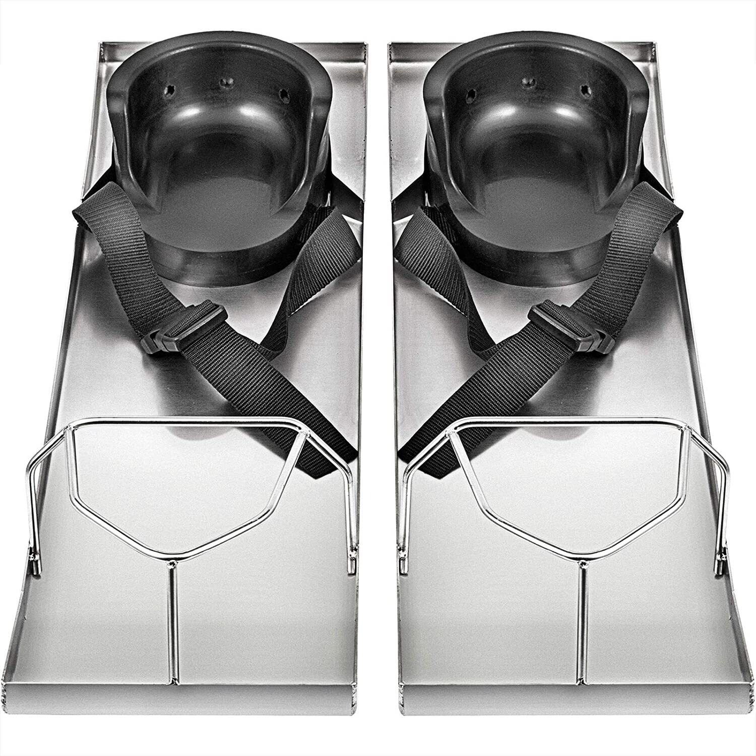 Two Concrete Knee Boards Slider Knee Boards Stainless Steel Pair Moving Sliders Knee Pads &amp; Board Straps for Concrete Finishing 28” x 8”