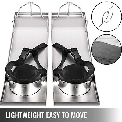 Two Concrete Knee Boards Slider Knee Boards Stainless Steel Pair Moving Sliders Knee Pads &amp; Board Straps for Concrete Finishing 28” x 8”