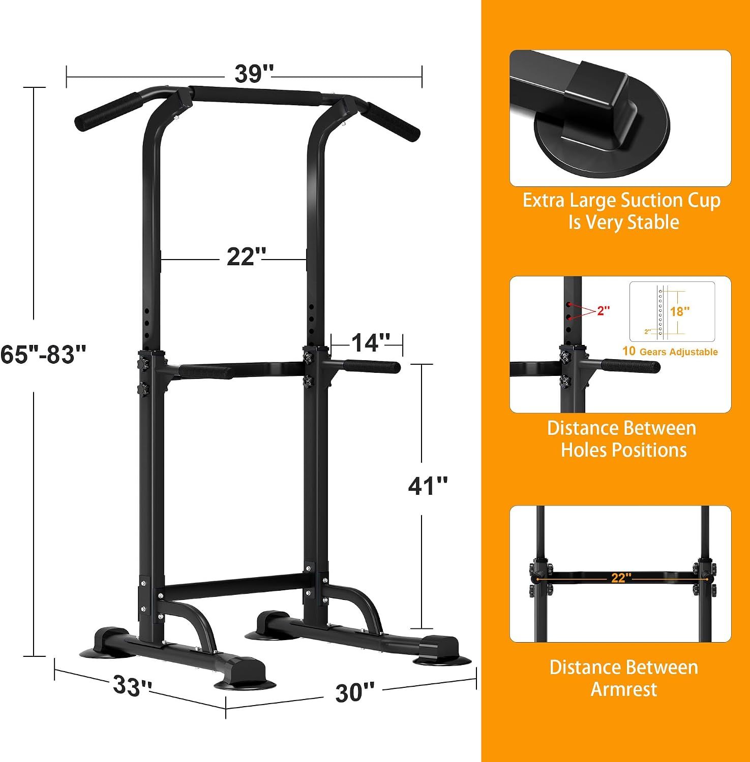 Power Tower Adjustable Dip Station Pull Up Bar 165–210cm
