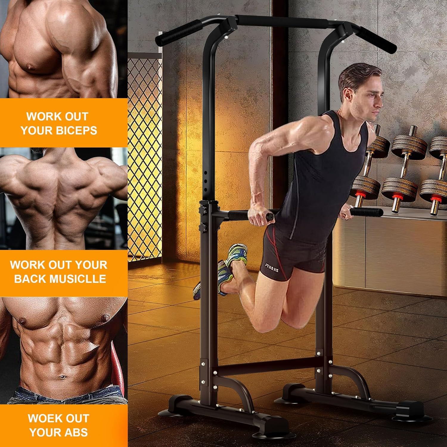Power Tower Adjustable Dip Station Pull Up Bar 165–210cm