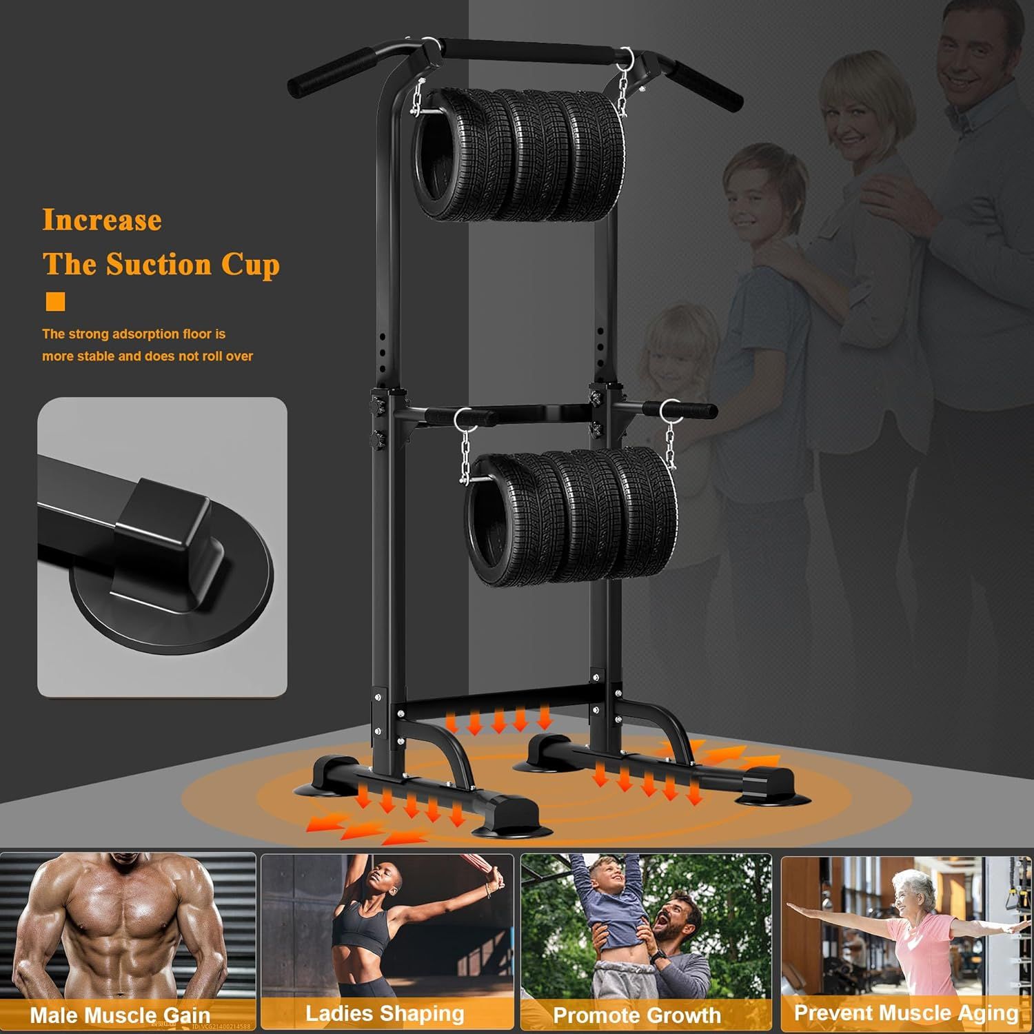 Power Tower Adjustable Dip Station Pull Up Bar 165–210cm