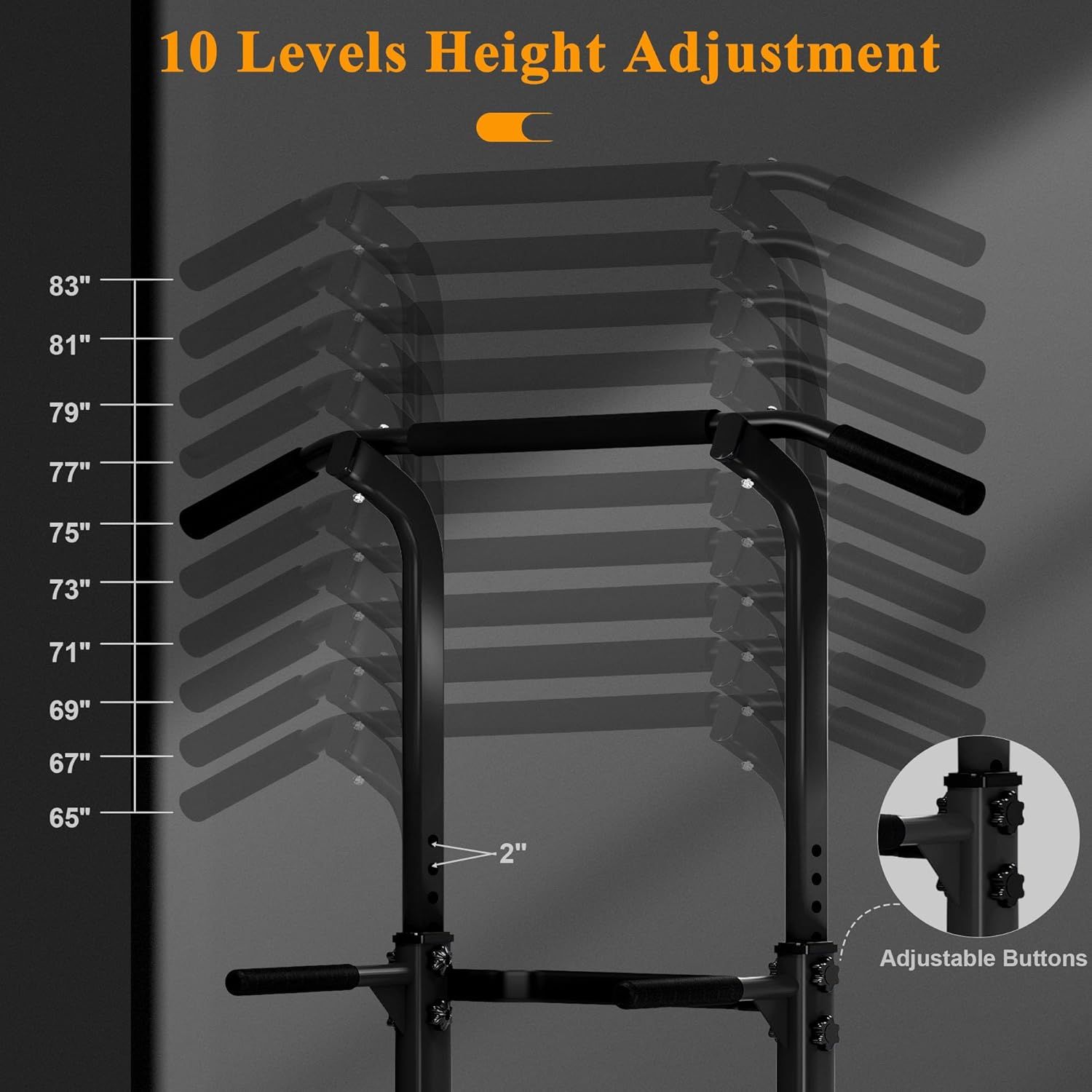 Power Tower Adjustable Dip Station Pull Up Bar 165–210cm