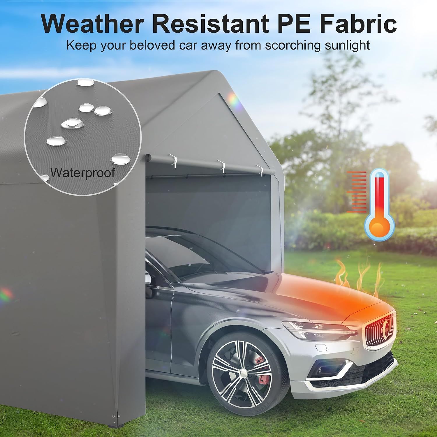 Carport, 10‘ x 20’ Garage Car Canopy w/Removable Sidewall &amp; Doors (Grey)