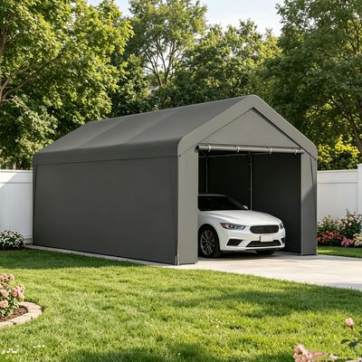 Carport, 10‘ x 20’ Garage Car Canopy w/Removable Sidewall & Doors (Grey) Carport, 10‘ x 20’ Garage Car Canopy w/Removable Sidewall & Doors (Grey)