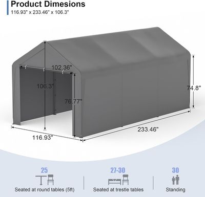Carport, 10‘ x 20’ Garage Car Canopy w/Removable Sidewall & Doors (Grey)