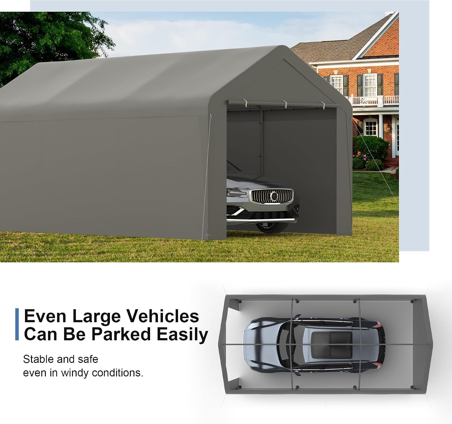 Carport, 10‘ x 20’ Garage Car Canopy w/Removable Sidewall &amp; Doors (Grey)