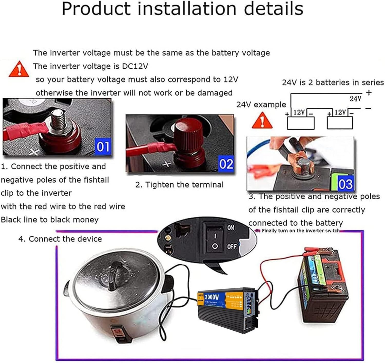 Power Inverter 4000W  12V to 230V Converter