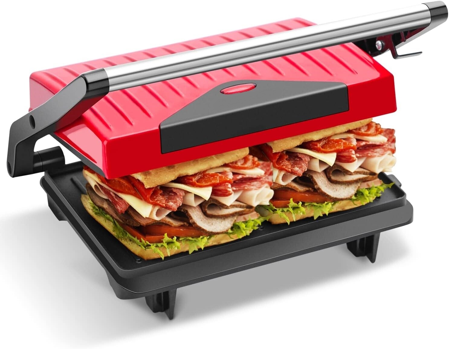 750-2000W Sandwich Toaster Maker - Flat Open Large Grill with Adjustable Temperature Control, Drip Tray, and Stainless Steel Design for Efficient Cooking, Wattage:: 750W