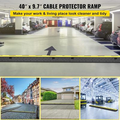 Cable Protector Mat 3 Pack 2 Channel 101 x 25 x 5 cm Override Protection for Cables, Cable Bridge Made of Commercial Thermoplastic Rubber with Modular Design for Parking Lots, Warehouses, Black