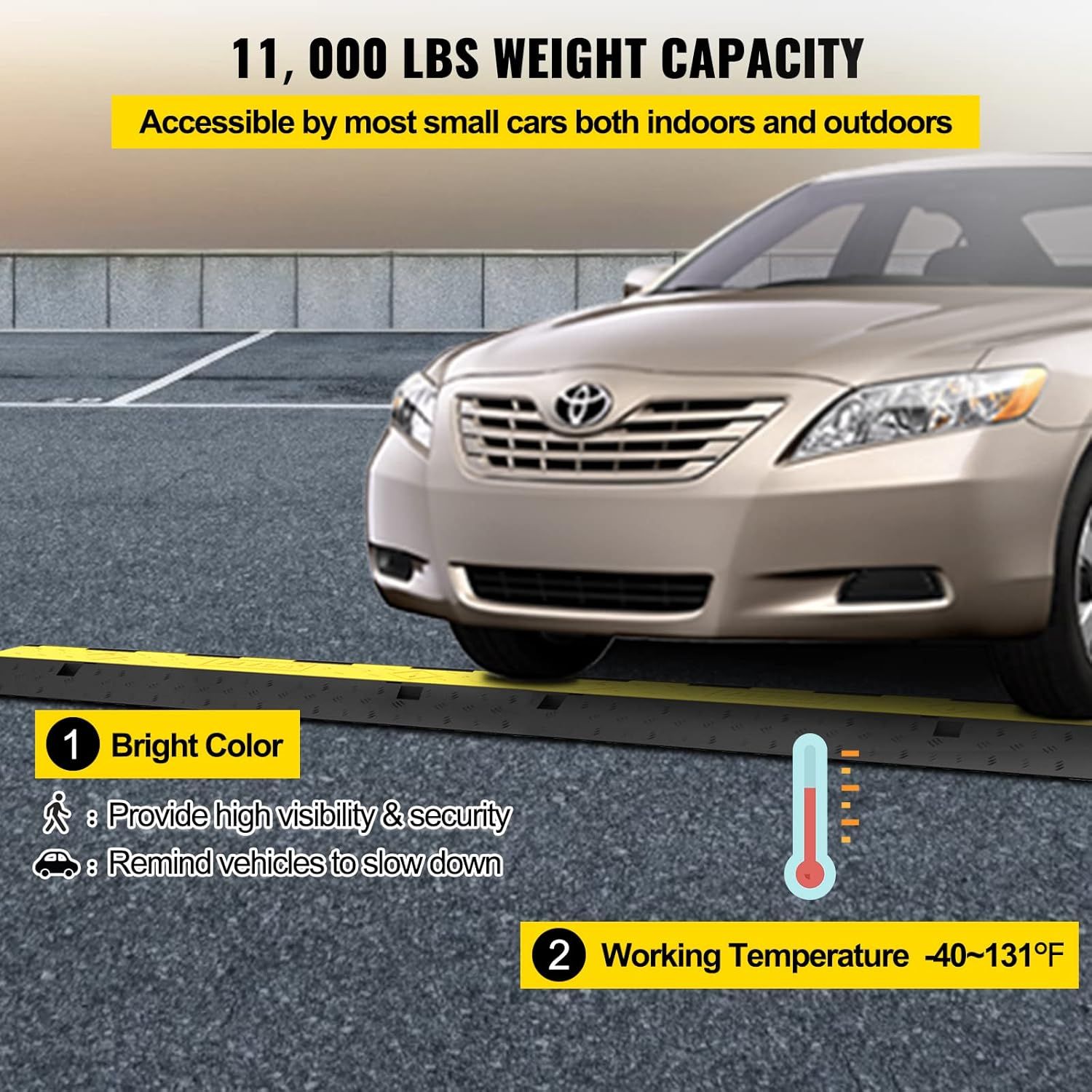 Cable Protector Mat 3 Pack 2 Channel 101 x 25 x 5 cm Override Protection for Cables, Cable Bridge Made of Commercial Thermoplastic Rubber with Modular Design for Parking Lots, Warehouses, Black