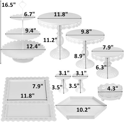 Set of 10-Piece White Metal Cake &amp; Dessert Stand Set