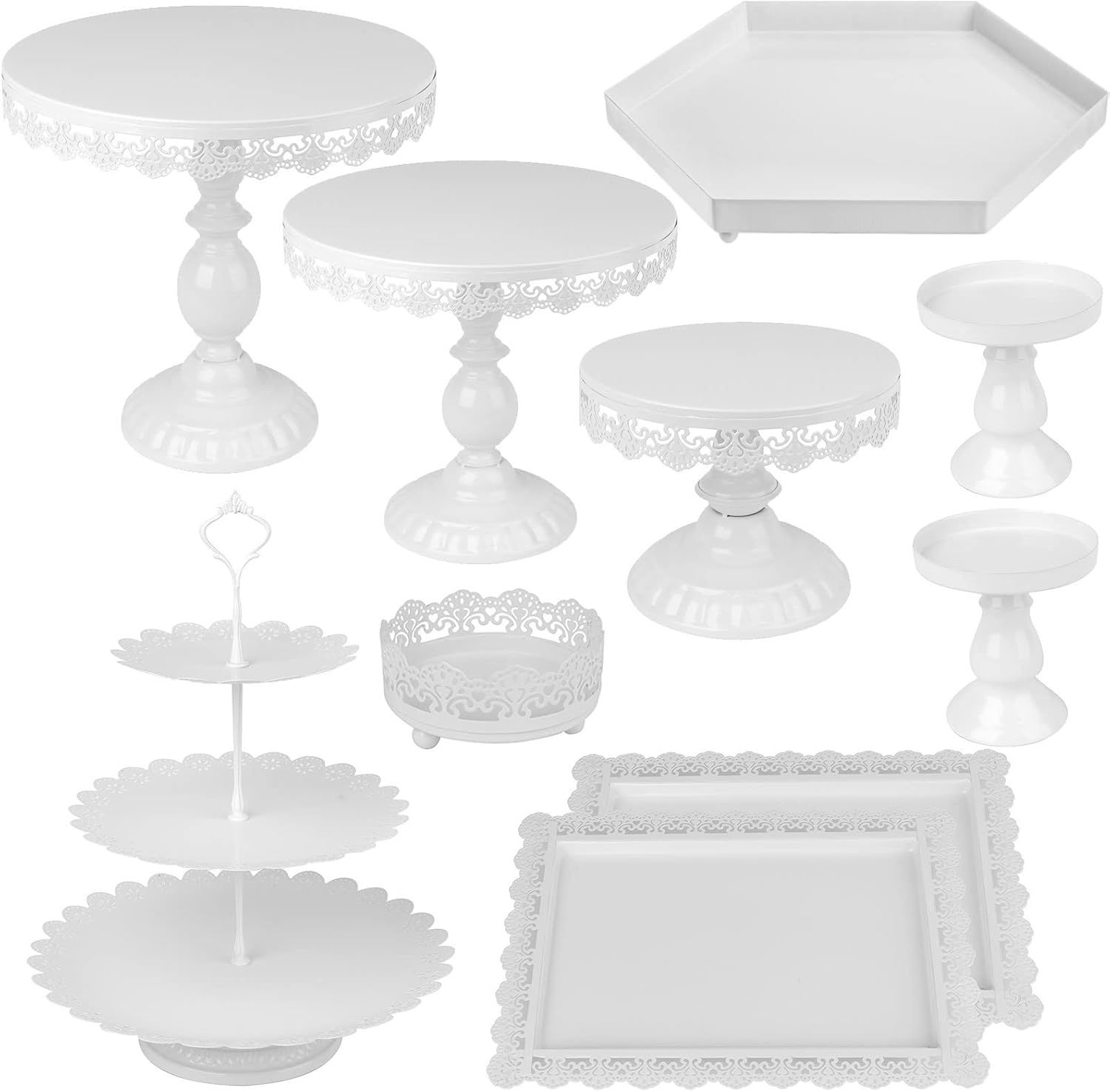 Set of 10-Piece White Metal Cake &amp; Dessert Stand Set