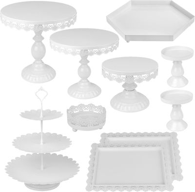 Set of 10-Piece White Metal Cake &amp; Dessert Stand Set