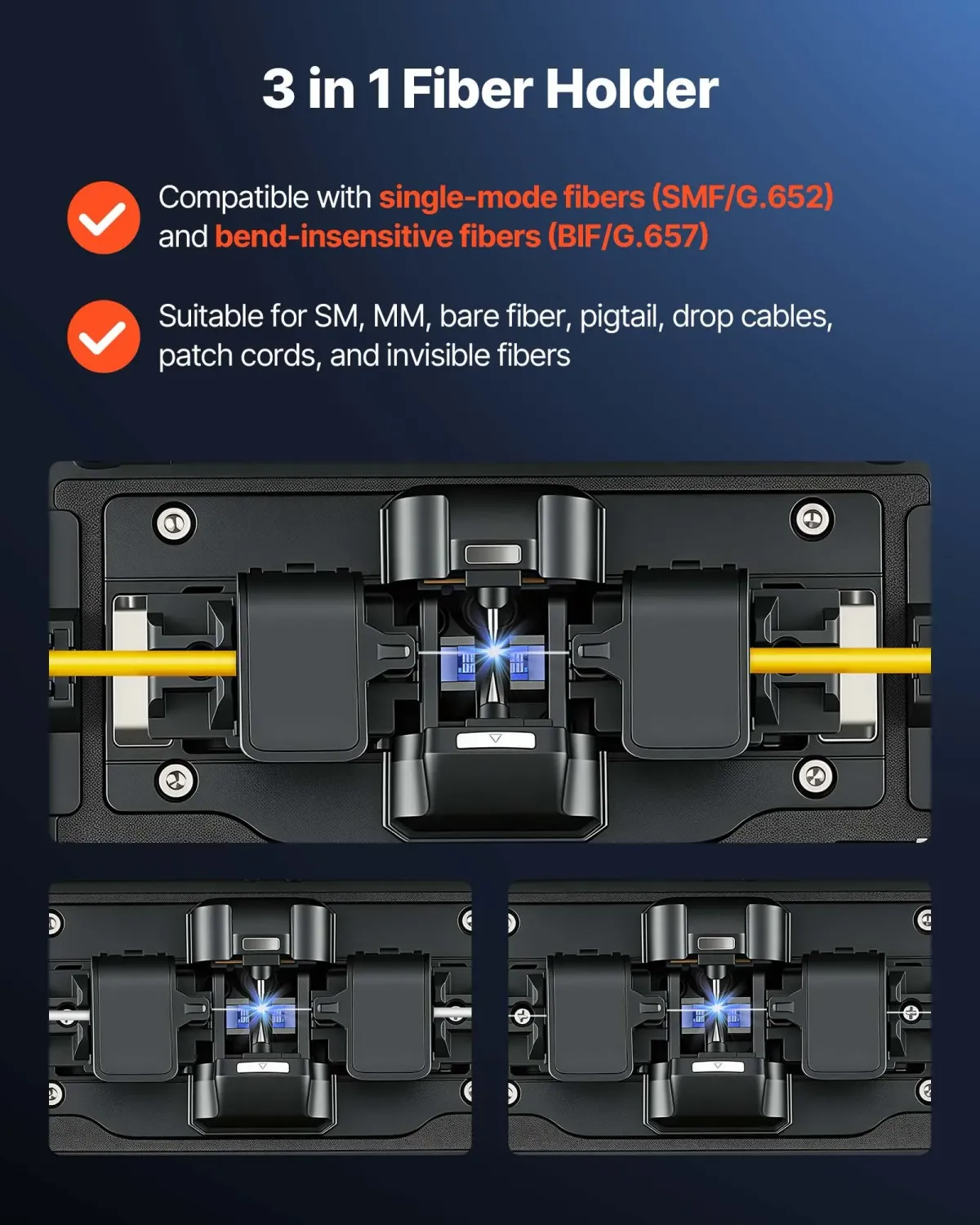 6-Motor Fiber Fusion Splicer, 8s Splicing 18s Heating, Core Alignment, 5" Touchscreen, Bluetooth