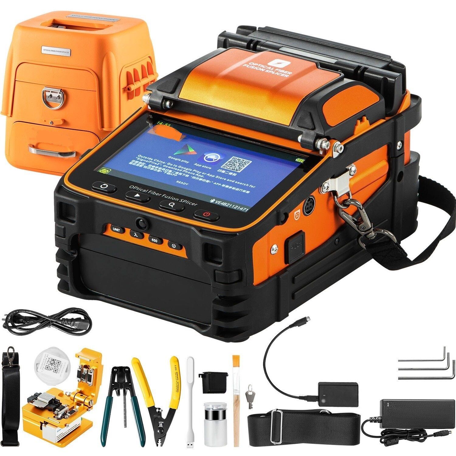 6-Motor Fiber Fusion Splicer, 8s Splicing 18s Heating, Core Alignment, 5" Touchscreen, Bluetooth