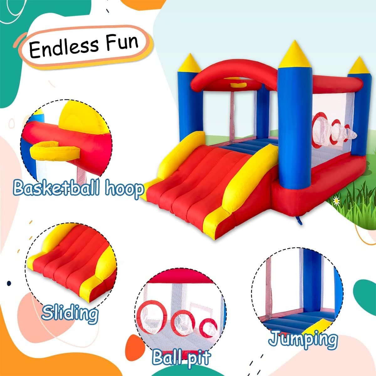 Oversized Inflatable Trampoline Bouncy Castle with Wide Slide Ball Pit