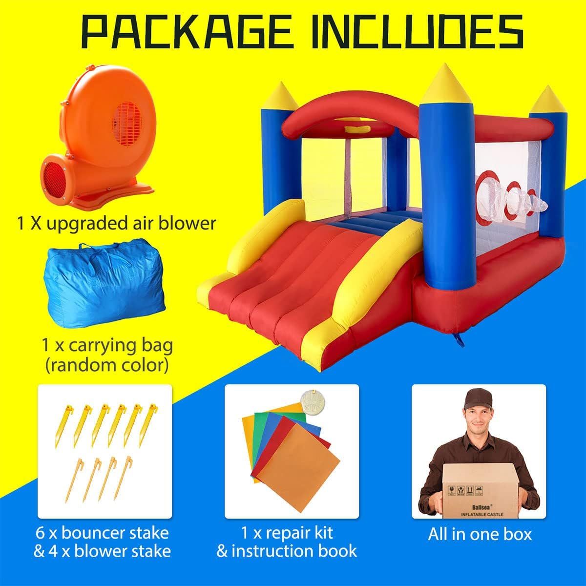 Oversized Inflatable Trampoline Bouncy Castle with Wide Slide Ball Pit