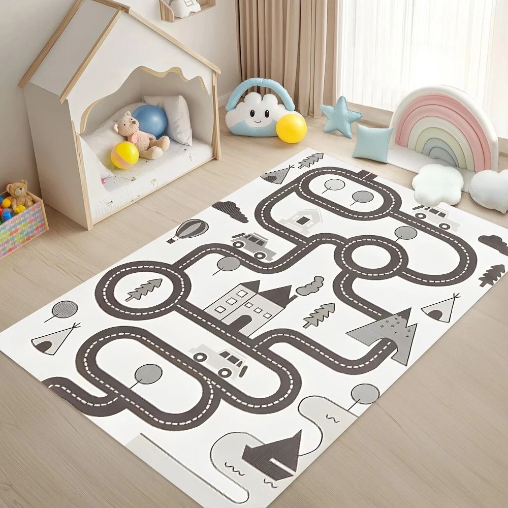 Scandinavian Forest-Themed Kids Play Mat – Interactive Cartoon Animal Traffic Track Carpet