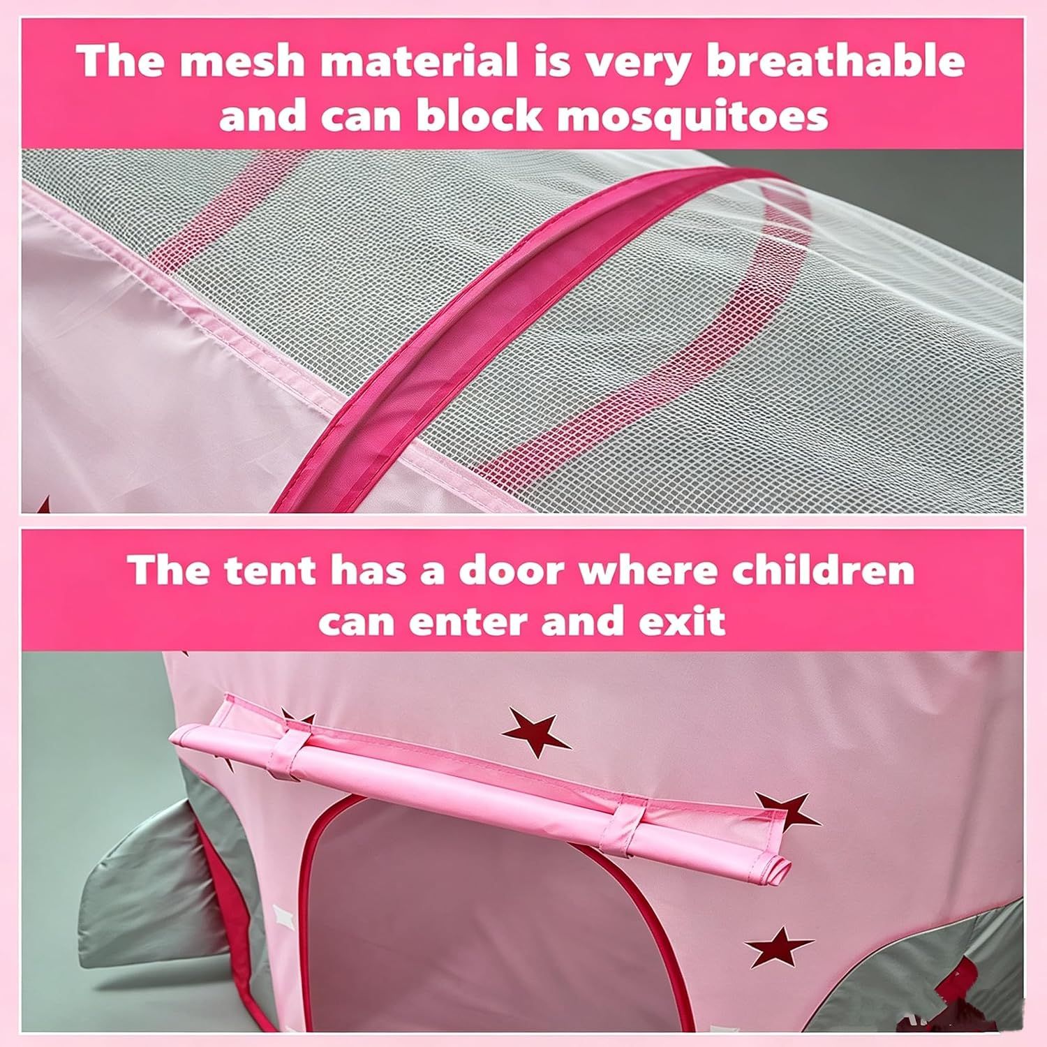 3-in-1 Kids Play Tent with Crawl Tunnel &amp; Ball Pit – Pink Rocket, Foldable with Carry Bag