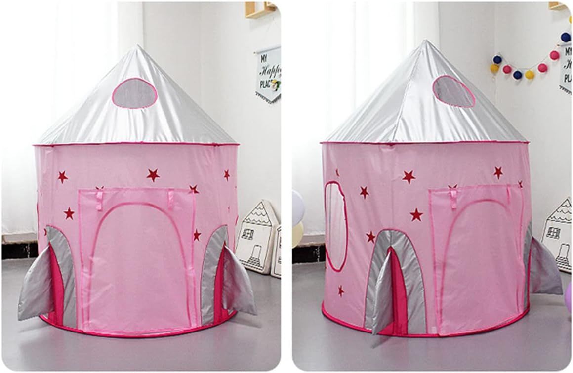 3-in-1 Kids Play Tent with Crawl Tunnel &amp; Ball Pit – Pink Rocket, Foldable with Carry Bag
