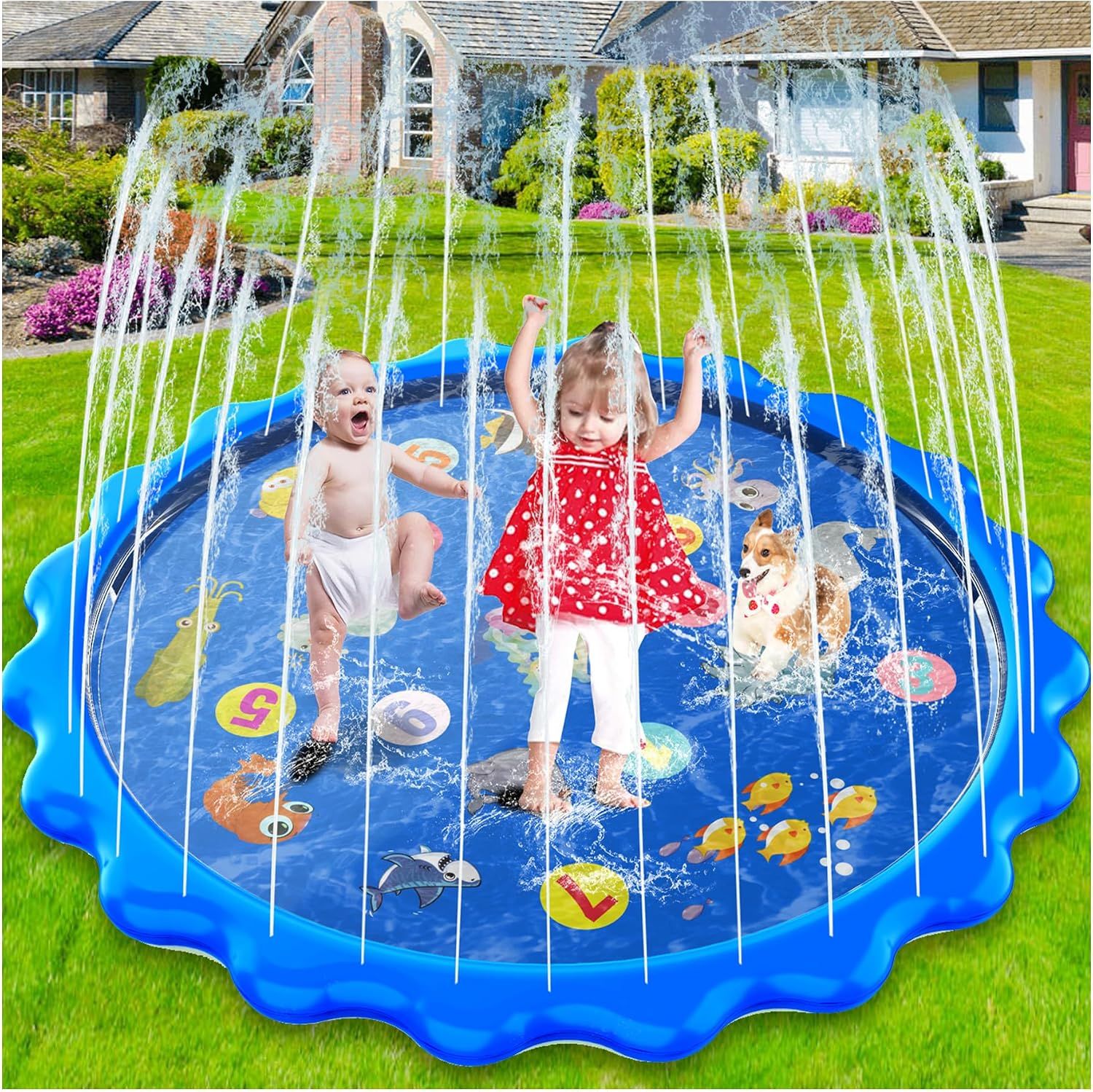 Kids Splash Pad Sprinkler Mat 68 Inch Outdoor Water Play Pool for Toddlers