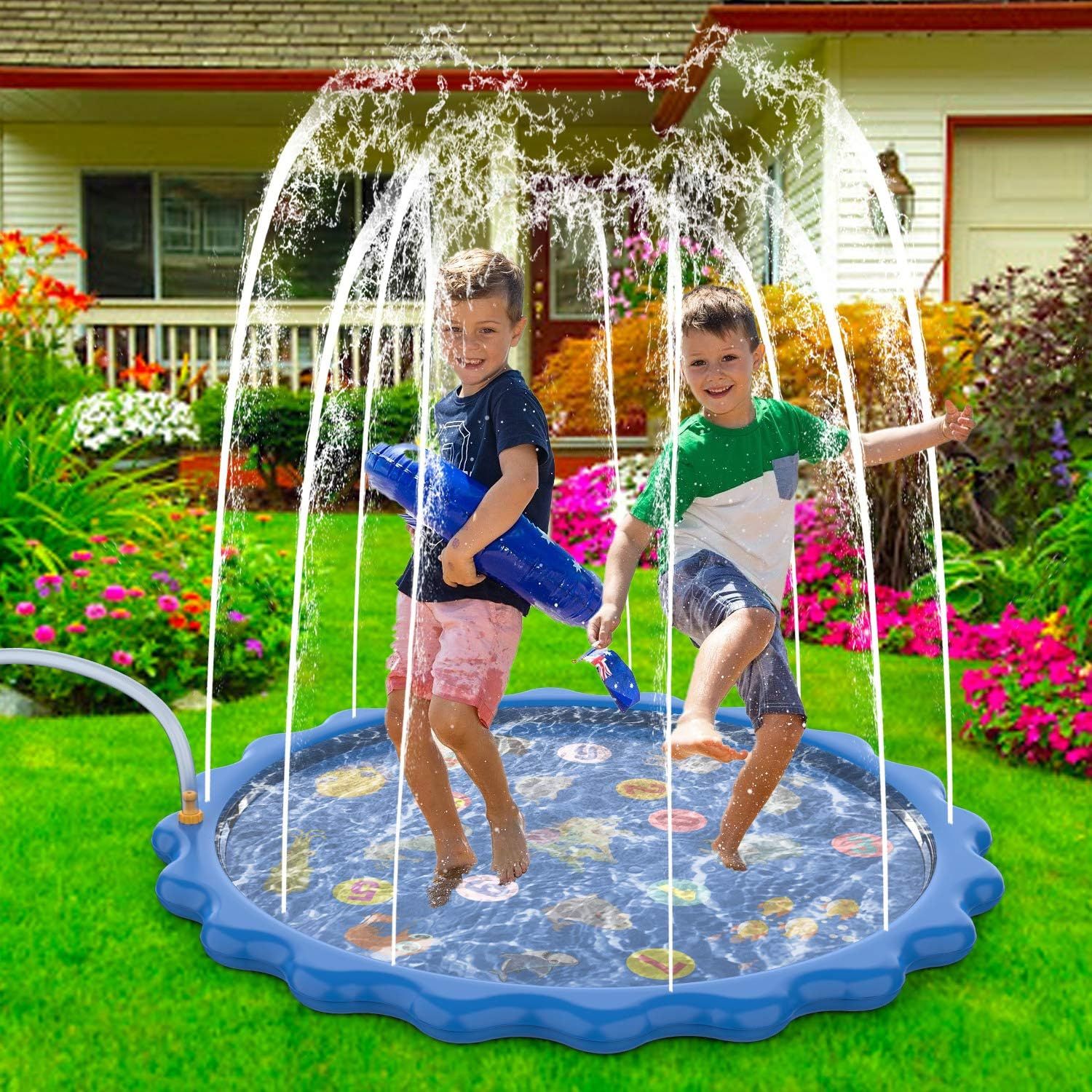 Kids Splash Pad Sprinkler Mat 68 Inch Outdoor Water Play Pool for Toddlers