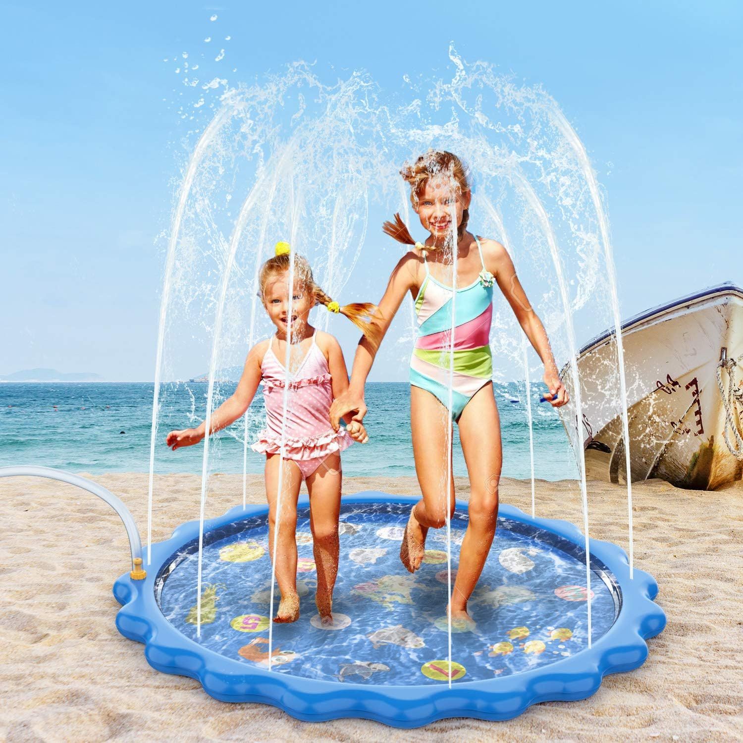 Kids Splash Pad Sprinkler Mat 68 Inch Outdoor Water Play Pool for Toddlers
