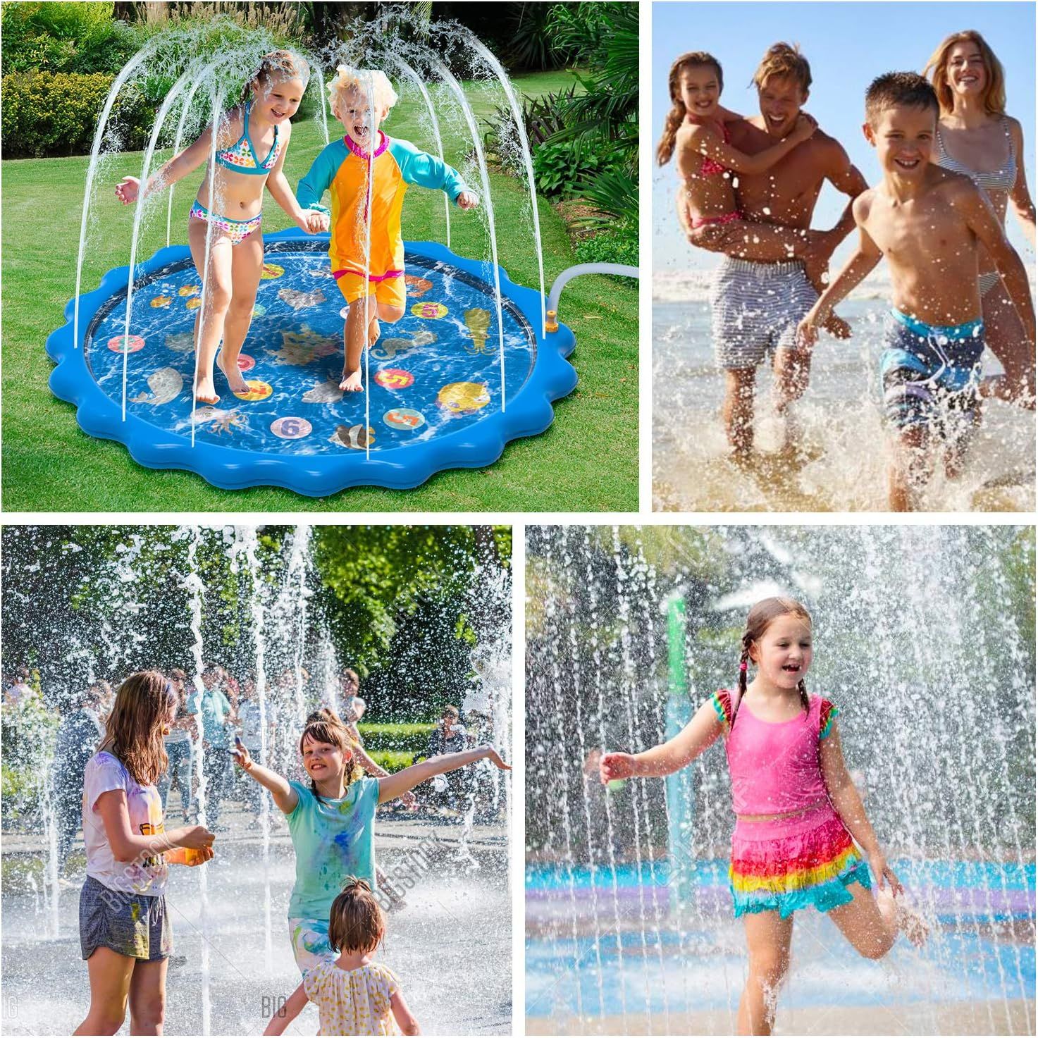Kids Splash Pad Sprinkler Mat 68 Inch Outdoor Water Play Pool for Toddlers