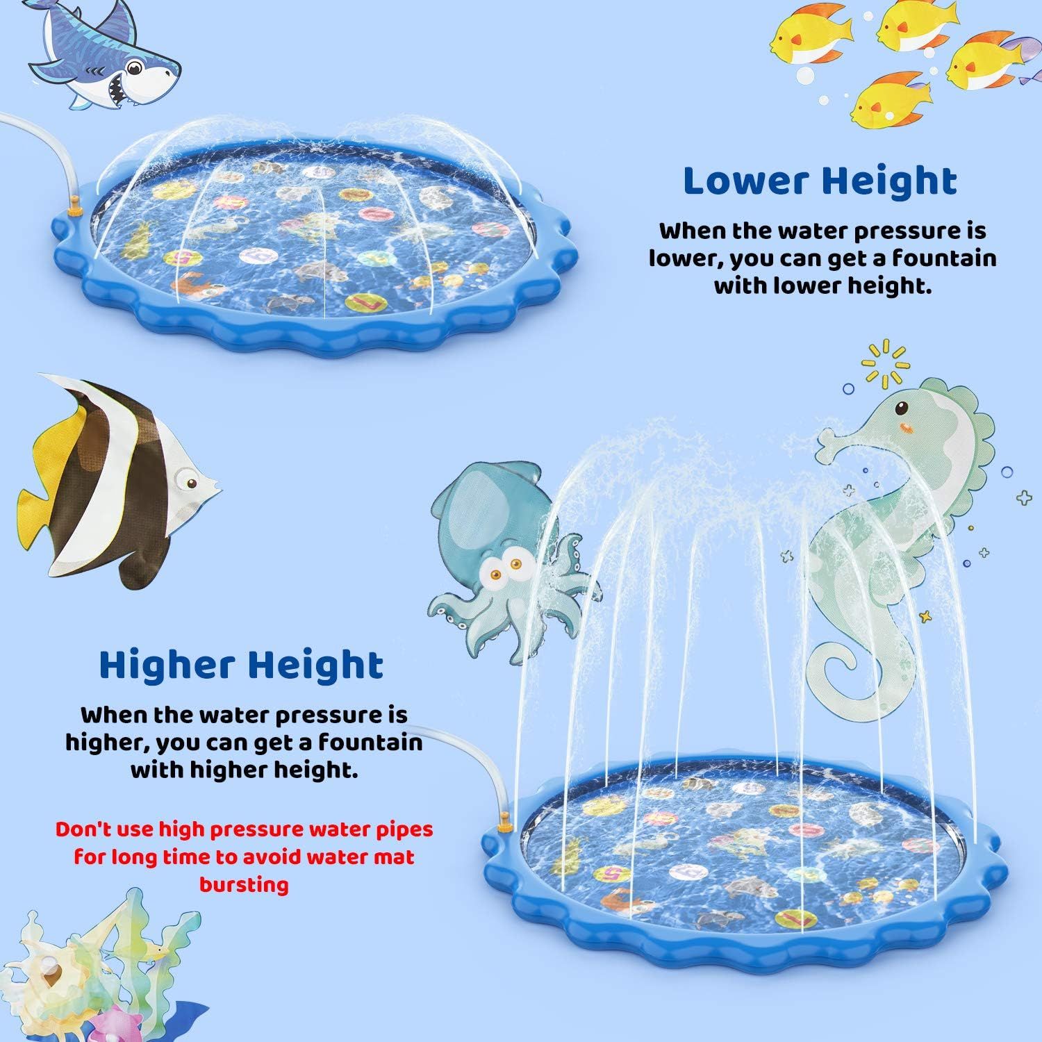 Kids Splash Pad Sprinkler Mat 68 Inch Outdoor Water Play Pool for Toddlers