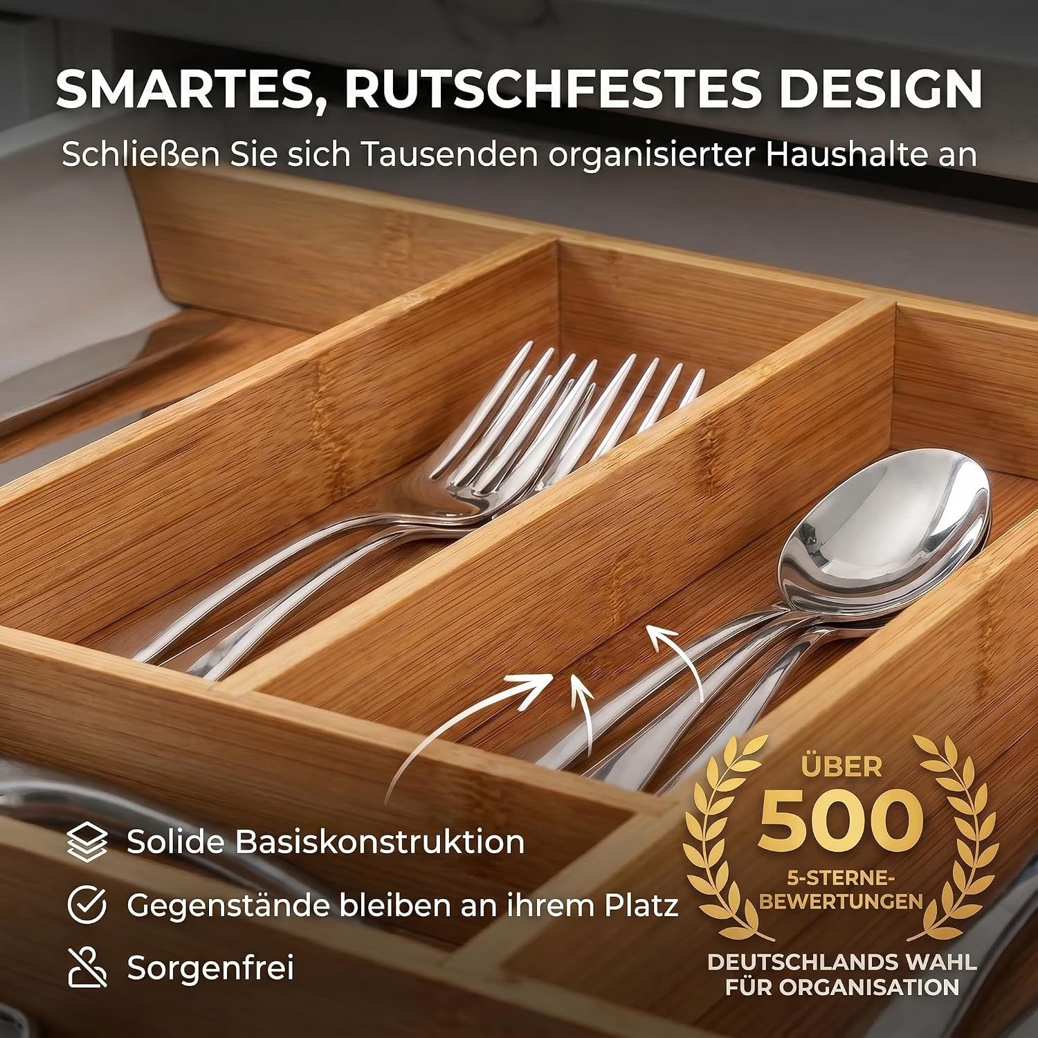 Bamboo Cutlery Tray 7-9 Adjustable Compartments Wooden Drawer Organiser