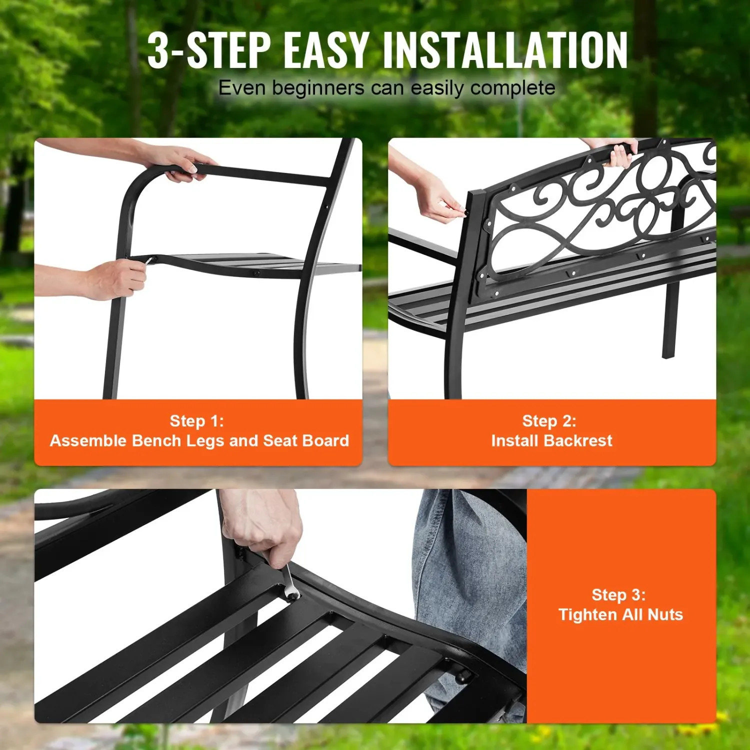 Outdoor Garden Bench 50 Inch Metal with Backrest