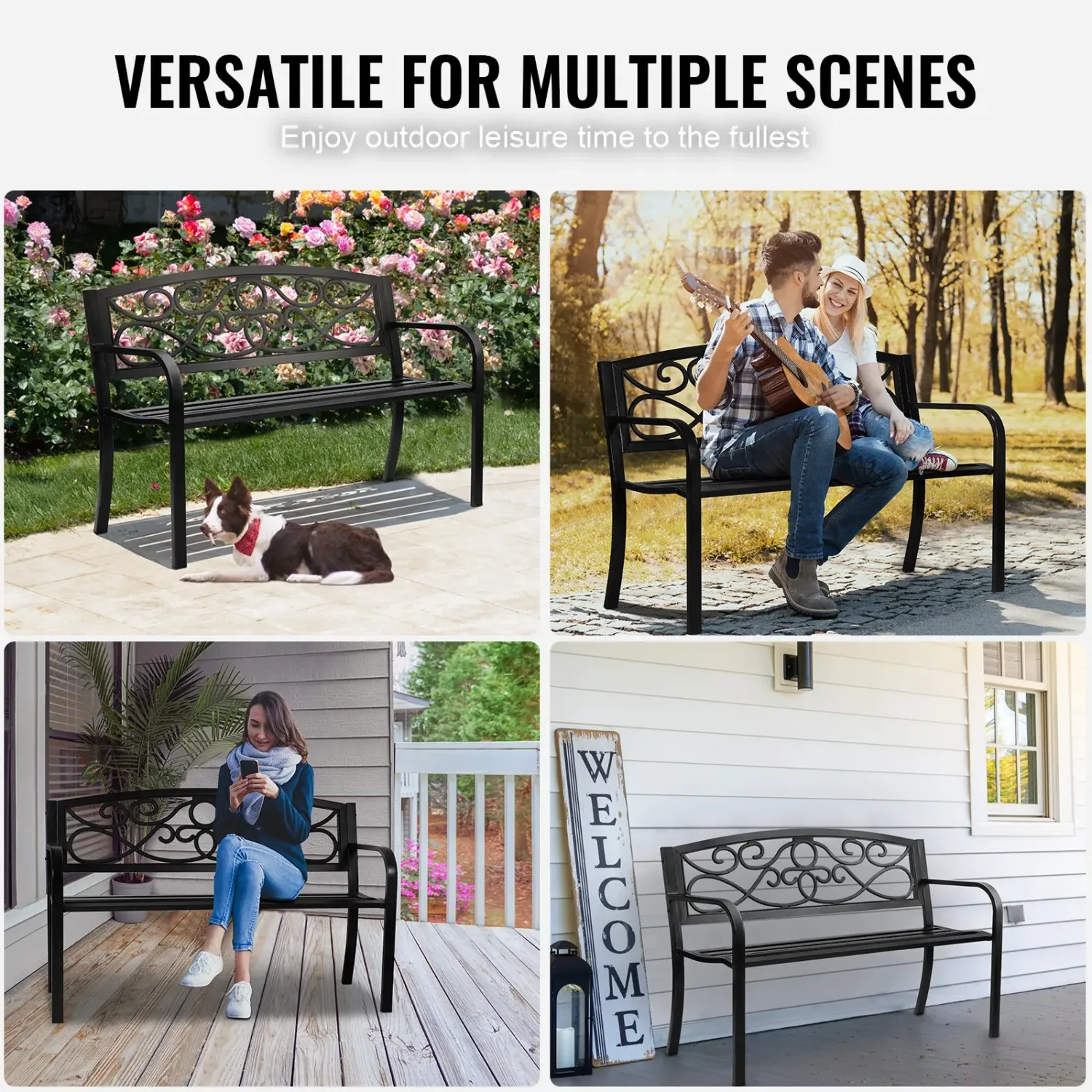 Outdoor Garden Bench 50 Inch Metal with Backrest