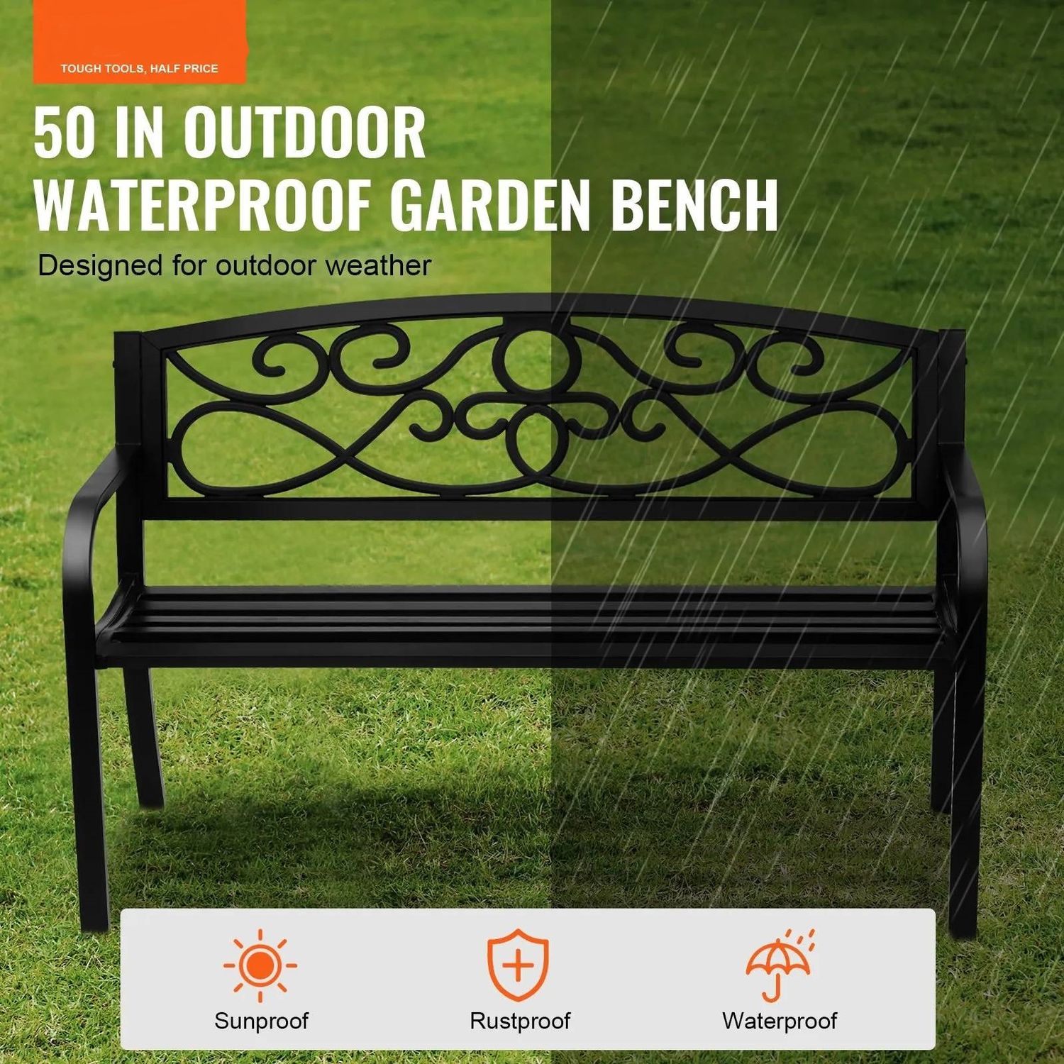 Outdoor Garden Bench 50 Inch Metal with Backrest