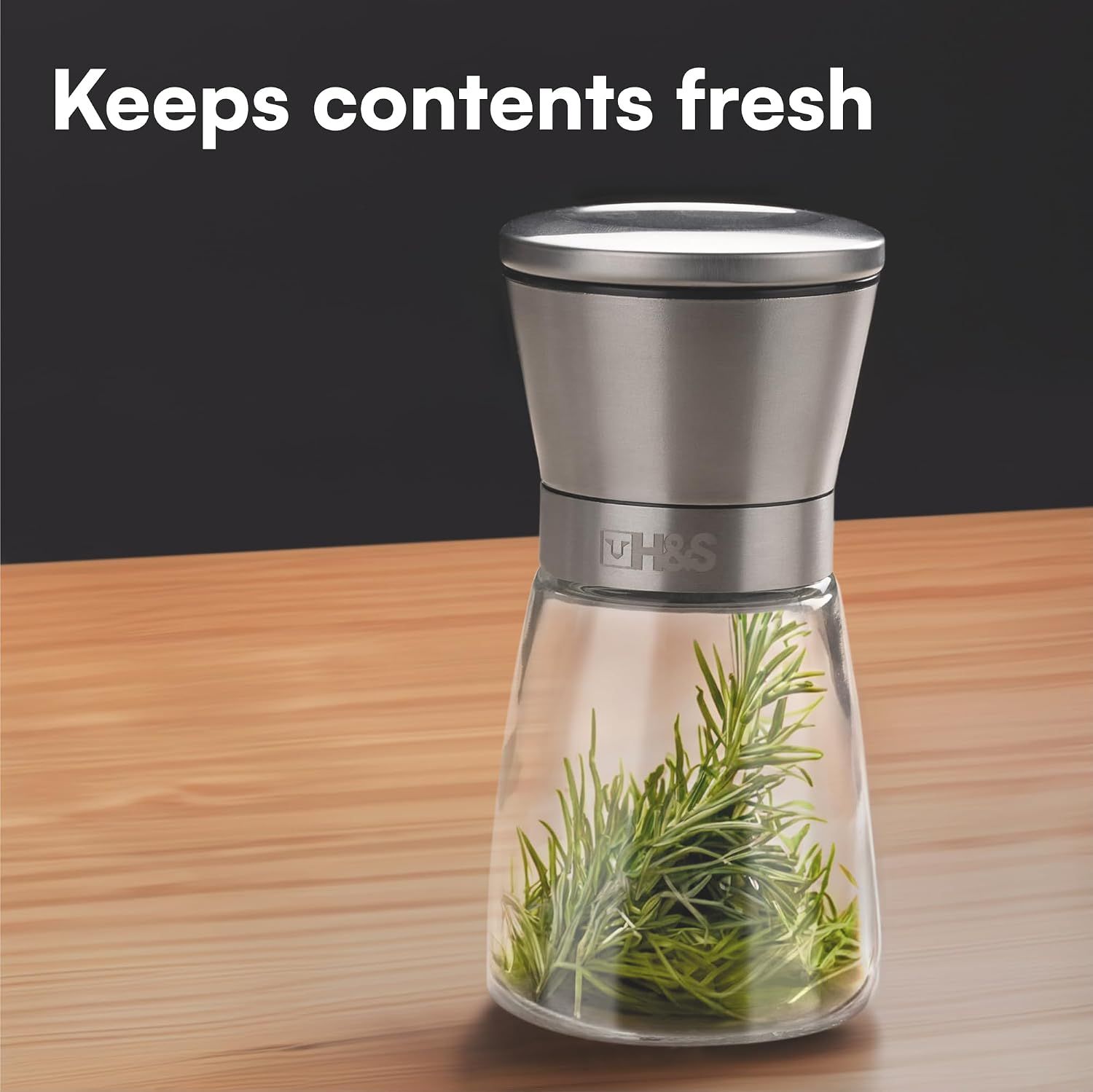 Salt and Pepper Grinder Set Glass Stainless Steel Adjustable Spice Mills