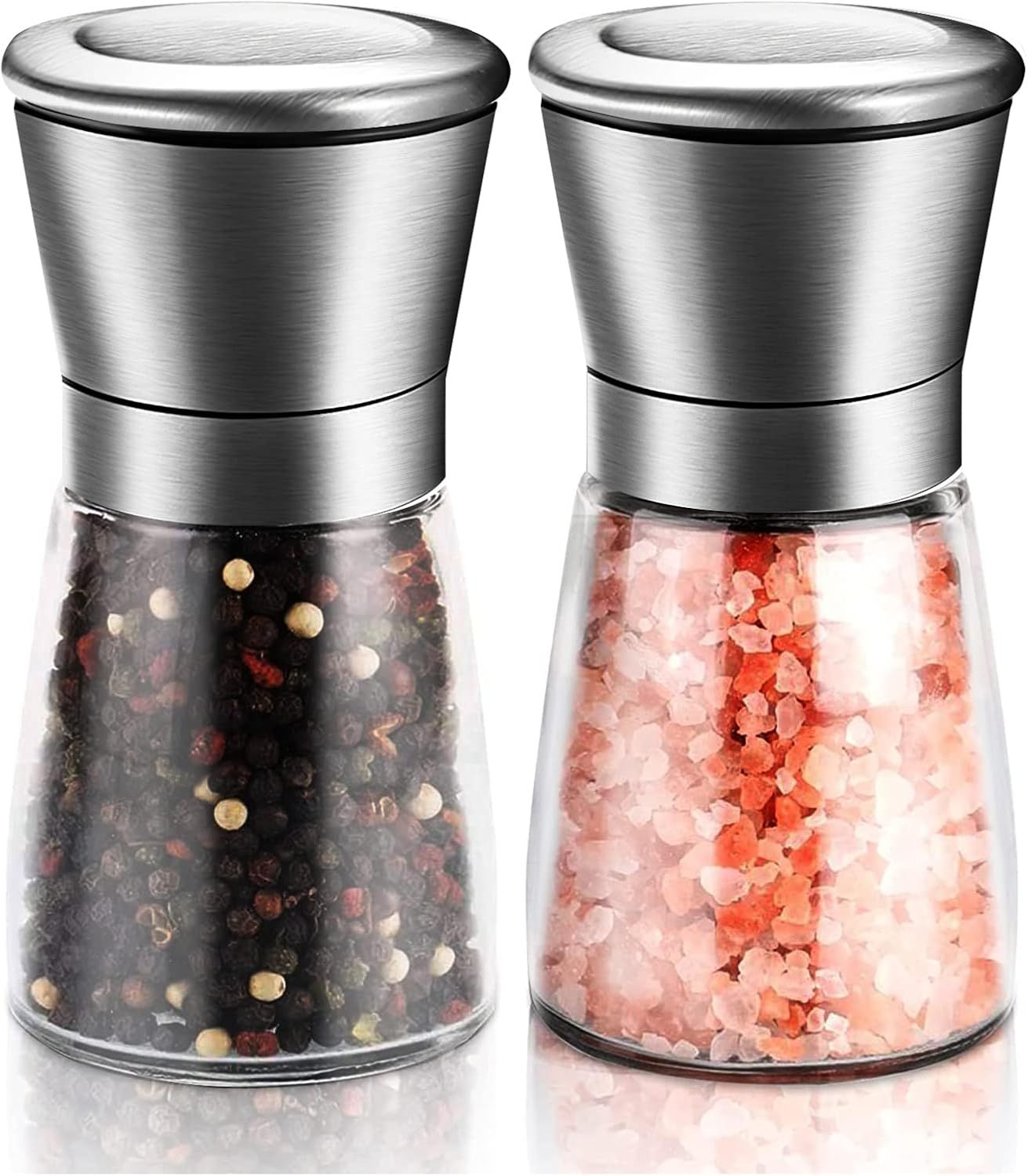 Salt and Pepper Grinder Set Glass Stainless Steel Salt &amp; Pepper Grinder Set – Adjustable Ceramic Grinder