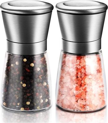 Salt and Pepper Grinder Set Glass Stainless Steel Salt &amp; Pepper Grinder Set – Adjustable Ceramic Grinder