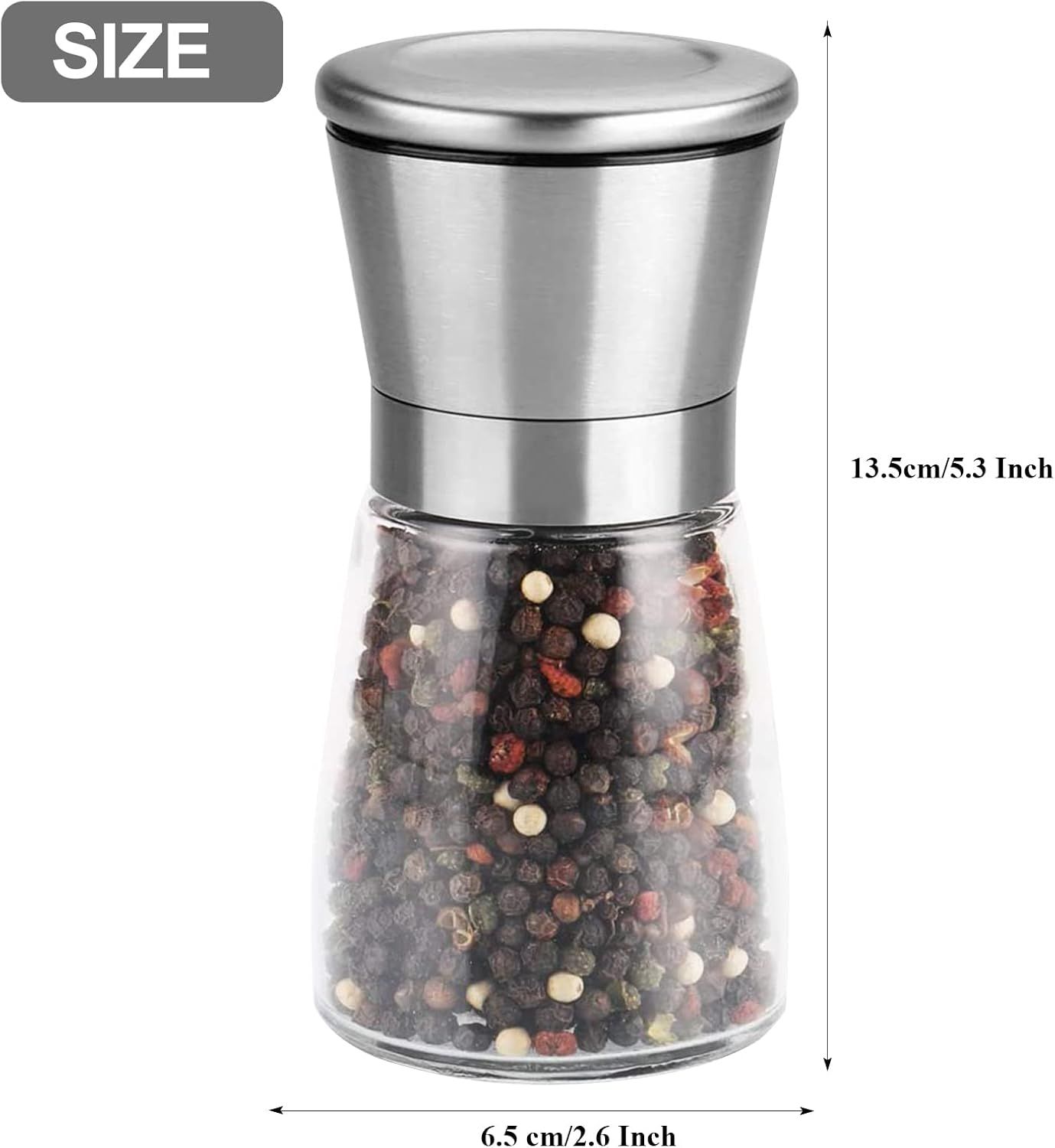 Salt and Pepper Grinder Set Glass Stainless Steel Salt &amp; Pepper Grinder Set – Adjustable Ceramic Grinder