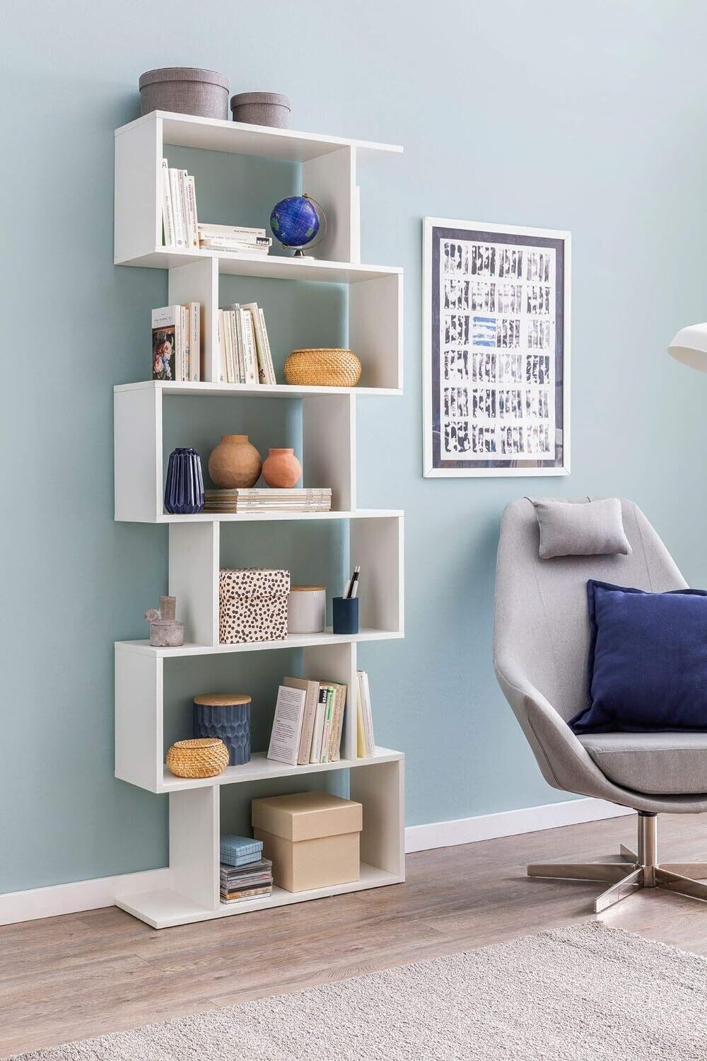 Universal Shelf, Filing Shelf, Bookcase White | Standing Shelf 6 Compartments | Small Design Chest of Drawers | Modern Filing Shelf Chipboard FreestaWall Shelf, 192 x 80 x 23.5 cm