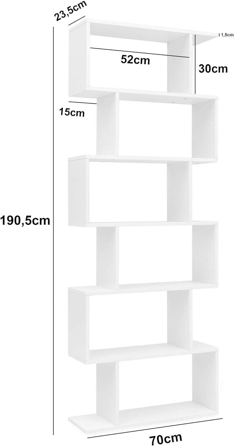 Universal Shelf, Filing Shelf, Bookcase White | Standing Shelf 6 Compartments | Small Design Chest of Drawers | Modern Filing Shelf Chipboard FreestaWall Shelf, 192 x 80 x 23.5 cm