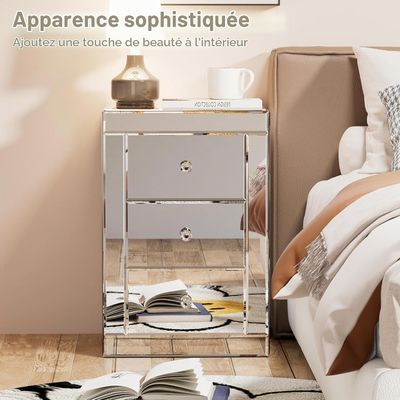 Mirrored Glass Bedside Table with 3 Drawers 40 x 40 x 60cm