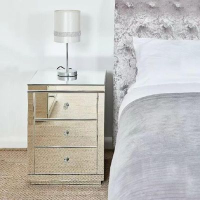 Mirrored Glass Bedside Table with 3 Drawers 40 x 40 x 60cm