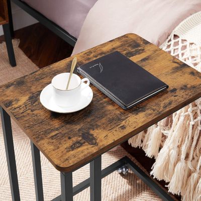 Side Table C Shape with Wheels Industrial Style