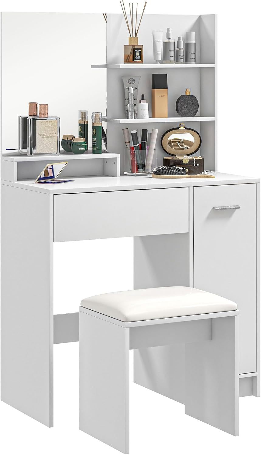 Dressing Table with Mirror and Storage Compartment