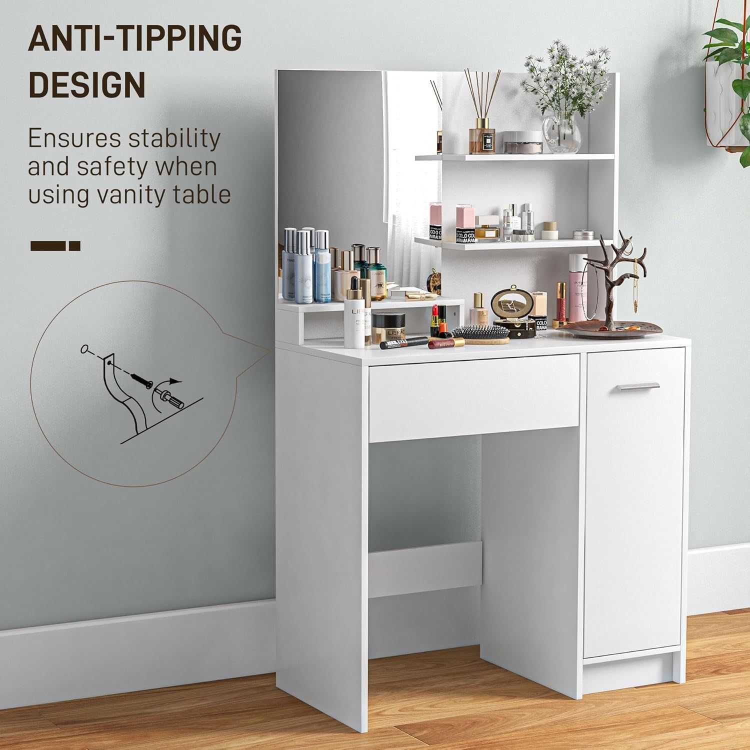 Dressing Table with Mirror and Storage Compartment