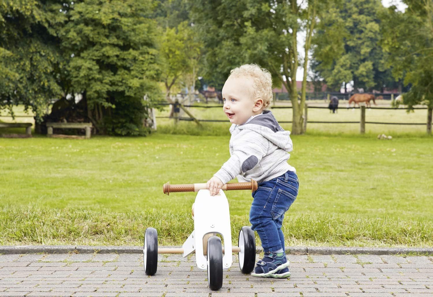 Wooden Mini Tricycle 4-in-1 Convertible Adjustable Saddle