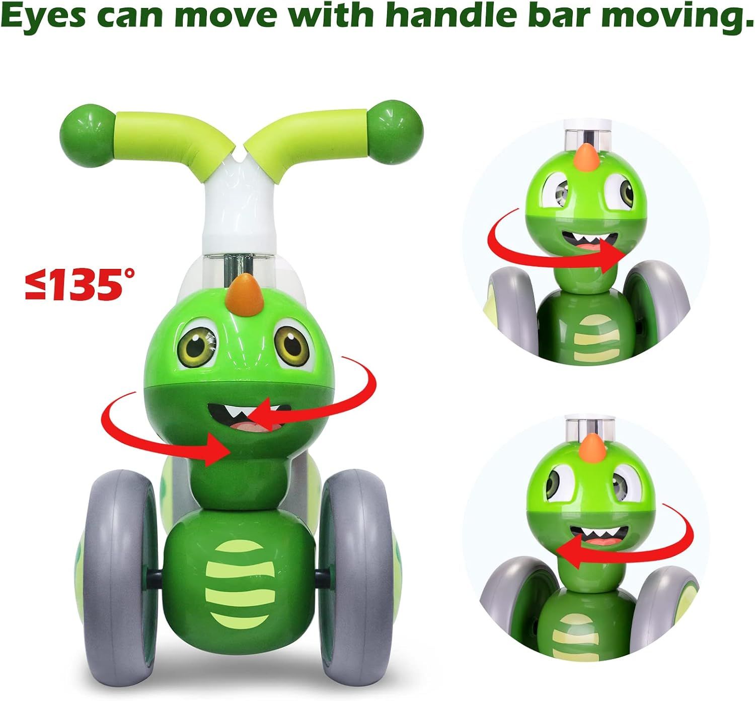 Baby Balance Bike for 10-36 Months, No-Pedal Toddler Ride-On Training Bike, 12-Inch Wheels, Dinosaur