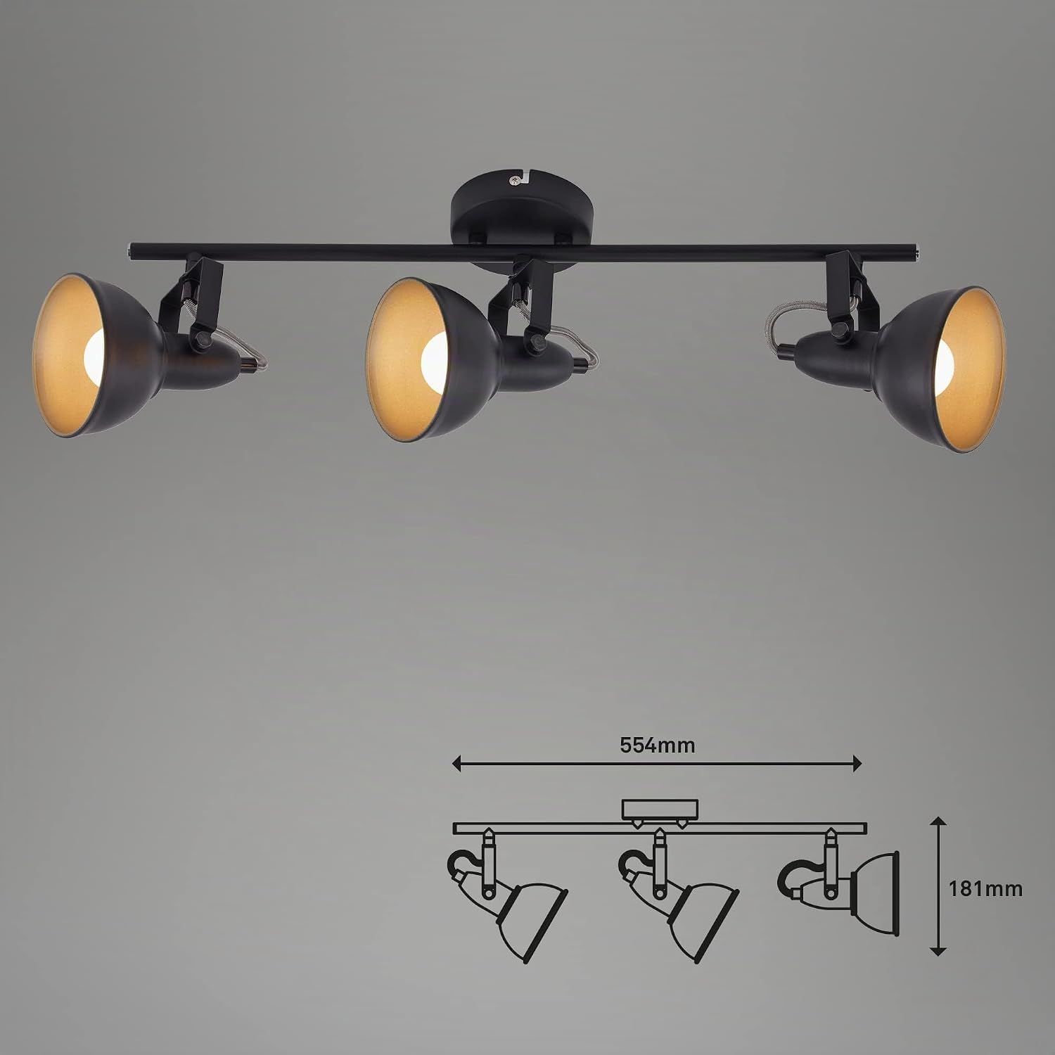 Vintage 3-Light Ceiling Spotlight Fixture Black &amp; Gold E14 Retro LED Lamp