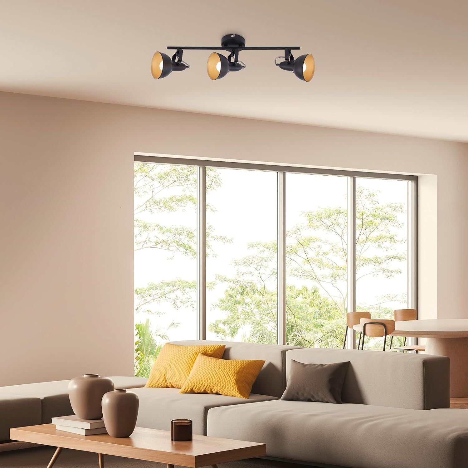 Vintage 3-Light Ceiling Spotlight Fixture Black &amp; Gold E14 Retro LED Lamp