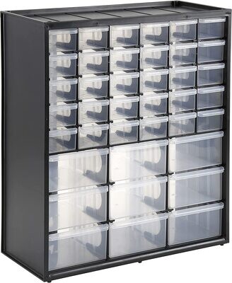 Storage Box with 39-Drawer Small Parts Organizer – Stackable Tool &amp; Hardware Storage Cabinet