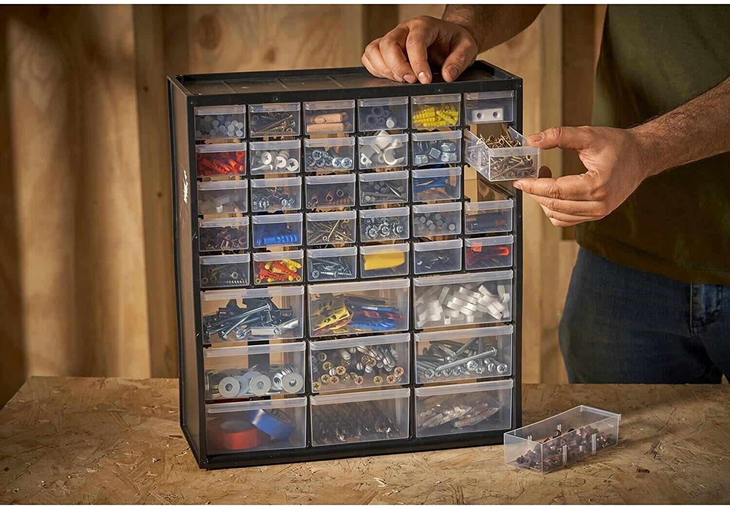Storage Box with 39-Drawer Small Parts Organizer – Stackable Tool &amp; Hardware Storage Cabinet
